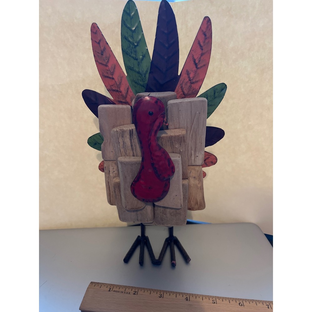 Rustic Driftwood and Metal Turkey Figurine Thanksgiving Fall Harvest Decor 10.5"